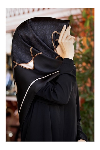 Vissona Twill İpek Eşarp Siyah, Krem 14256-0001