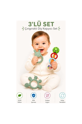 3lü Çıngıraklı Diş Kaşıyıcı Set Çok Renkli