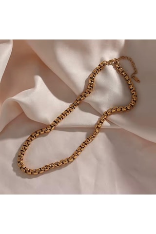 Gold Kalın Örme Çelik Erkek Kolye Ve Bileklik Set 5mm Altın