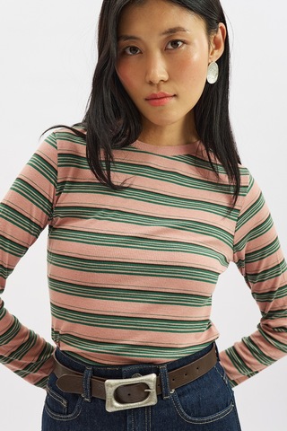Manuka Uzun Kol Çizgili Body Pembe Ss26bdy00001-78