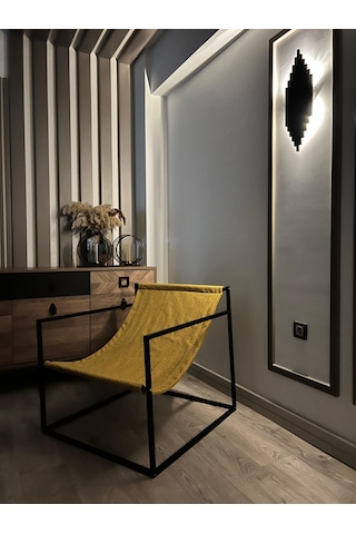 Modern Dekoratif Metal Ayaklı Berjer Salon Oturma Odası Berjer Sarı