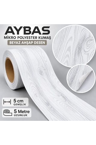 Aybas 5 Cm X 5 Metre Beyaz Ahşap Desenli Kumaş Yapışkan Bant Mobilya Kaplama Ve Tamir Şeridi 5 Cm X 5 Metre - Beyaz Ahşap Desen