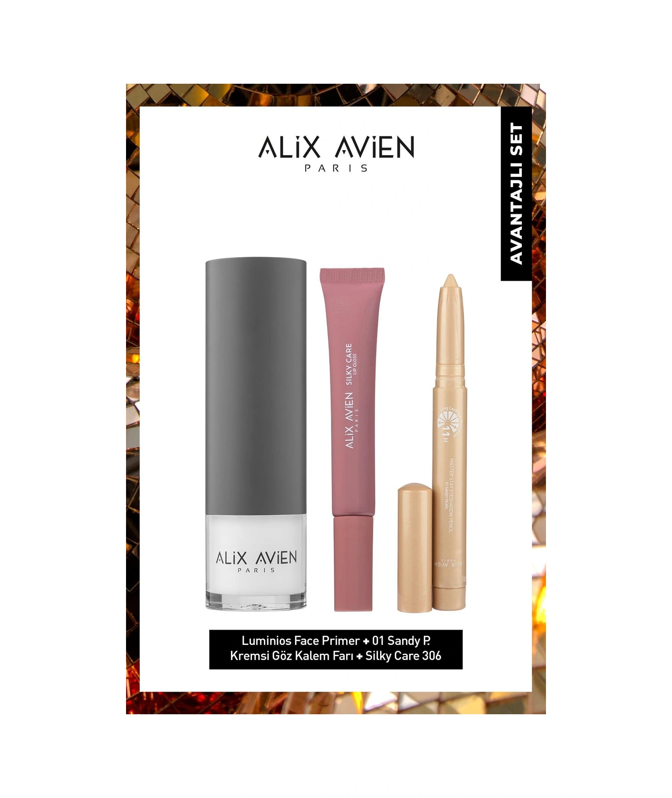 Alix Avien Gözenek Karşıtı Parlak Cilt Görünümü Sağlayan Dolgun Dudak Etkili Işıltılı Suya Dayanıklı Makyaj Set
