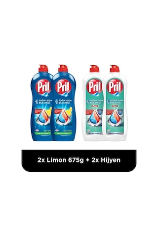 Pril Cold Power Bulaşık Deterjanı Limon 5 Etki 2 x 675 G + Hijyen 2 x 675 G