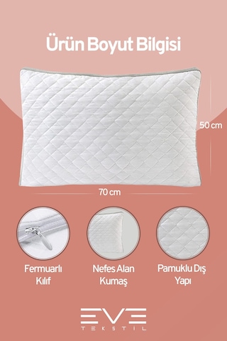 Eve Tekstil 4 Adet Klimax Serisi Kılıflı Fermuarlı Klimali Antialerjik Silikon Elyaf Yastık 50x70cm 900 Gr Beyaz