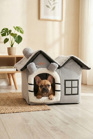 Kedi Ve Küçük Irk Köpekler İçin Minderli Lüx Peluş Ev