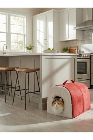 Taşınabilir Kedi Köpek Yatağı, Mağara Model Yuva, Kırmızı, S Beden
