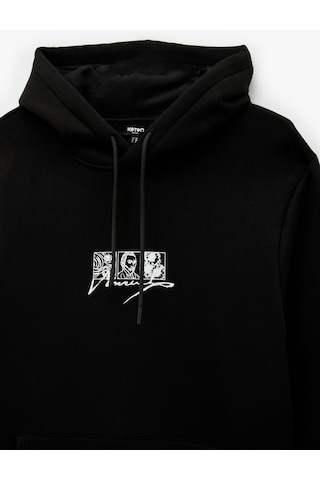Koton Uzun Kollu Kapşonlu Şardonlu Lisanslı Van Gogh Baskılı Sweatshirt Siyah 6wam70141mk Siyah