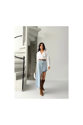 Kene Jeans Kadın Yan Asimetrik Kesim Kot Etek Mavi