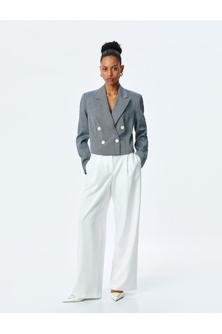 Koton Uzun Kollu Düğmeli Kruvaze Yaka Crop Blazer Ceket Lacivert 5sak50017uw Lacivert