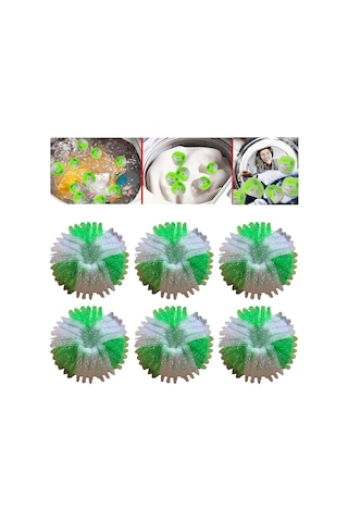 Wezone Evlerde Kullanıma Uygun 3.5cm Yeşil 6 Adet Abs Çamaşır Makinesi Saç Topu - Kir Ve Telliği Temizler, Çamaşırları Çarpışmasından Korur Beyaz - Yeşil