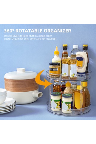 Tenfowee 360 Dönebilir Çift Katlı Organizatör - Mutfak, Banyo Ve Kozmetik Düzenleme İçin Pratik Çözüm Şeffaf