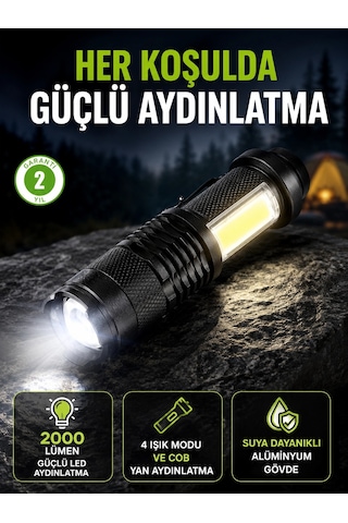 Kargo 4 Modlu Usb Şarjlı Led El Feneri Kamp Ve Outdoor Najmaddin Çok Renkli