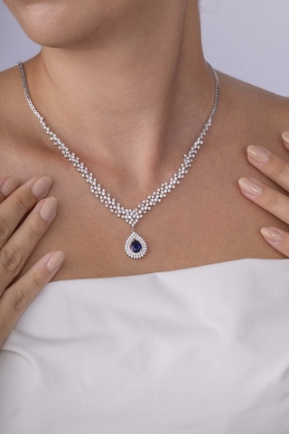 Gümüş Pazarım Hürrem Sultan Modeli Safir Taşllı Damla Motifli 925 Ayar Gümüş Kolye Çok Renkli