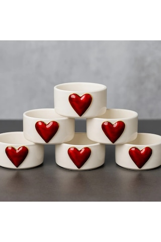 6 Lı Beyaz Porselen Kalp Sosluk Lokumluk Sunum Kasesi Mini Boy Kalpli Beyaz