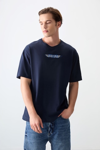 Air Jones Tommy Life Lacivert %100 Pamuk Kalın Yumuşak Dokulu Oversize Fit Baskılı Erkek T-shirt - 88356 Lacivert