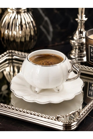 Acar Britton 6 Lı Porselen Kahve Fincan Takımı Silver 90 Ml 09411 Gümüş