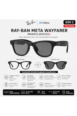 Ray-Ban Meta Wayfarer Gen 2 RW4012 601S1Z 53 Beden Şeffaf-Siyah