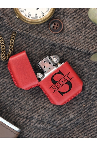 Vagave Kırmızı Renk Hakiki Deri El Yapımı Zippo Benzinli Çakmak
