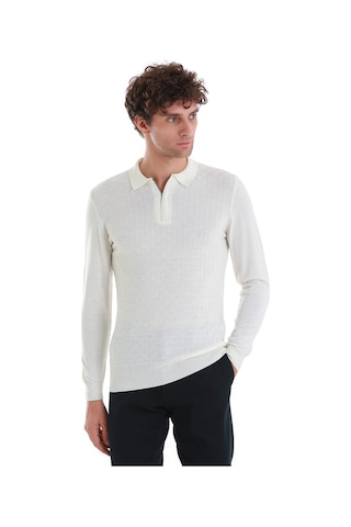 Hatemoğlu Ekru Regular Fit Jakarlı Polo Yaka Yünlü Triko Kazak 34202023a003 048 Ekru