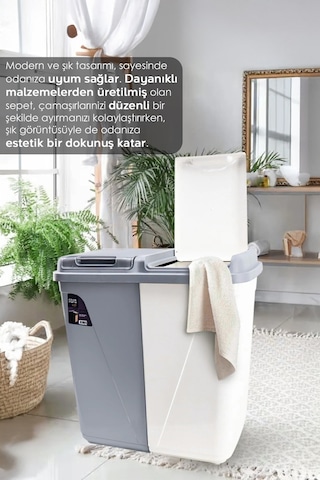 7'li Banyo Seti - 90 Lt Kirli Sepeti Katlanabilir Çamaşır Sepeti Su Kovası Maşrapa Yıkama Filesi Gri