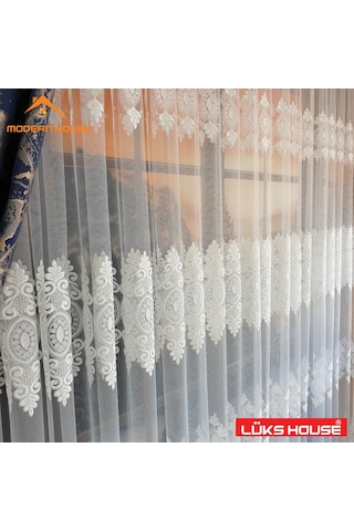Lüks Tül Perde Brode Işlem Yüksek Kalite Beyaz Rengi Modern House