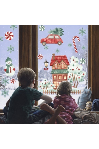 MSticker Yılbaşı Karlı Ev Ağaçlar Yeni Yıl Süsleri Çocuk  Bebek Odası Sticker Seti