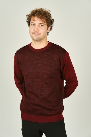 Ateş Triko Erkek Bisiklet Yaka Desenli Yün Kazak 3035 Bordo