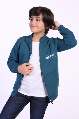 Toontoy Kids Toontoy Erkek Çocuk 2'li Takım Baskılı Dik Yaka Fermuarlı Hırka & Beli Paçası Lastikli Cepli Jogger Eşofman Altı Petrol Mavi