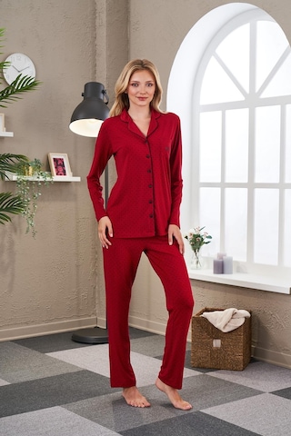 Pjs 23523 Kadın Puanlı Düğmeli Pijama Takım Bordo