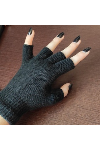 Kadınlar Ve Erkekler İçin Unisex Siyah Yarım Parmak Parmaksız Eldiven Çifti Yün Örme Bilek Pamuklu Eldivenler Sıcak Kış İş Eldivenleri Mavi