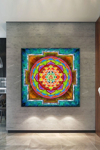 Yaşam Çiçeği Kutsal Geometri Sri Yantra Kanvas Tablo 30 x 30h