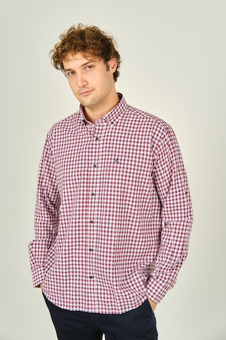 Figs Erkek Slim Fit Ekoseli Uzun Kollu %100 Pamuk Gömlek 0016 Kırmızı Kırmızı