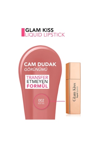 Flormar Glam Kiss Yüksek Pigmentli & Nemlendirici Cam Dudak Görünümlü Parlak Bitişli Ruj 002 Rosy Veil
