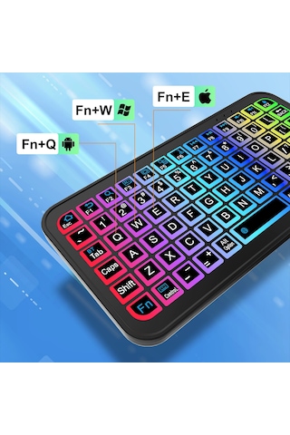 Rgb Mini Bluetooth Klavye Kablosuz Şarjlı Led Işıklı Apple iOS Android Windows Uyumlu El Boyu