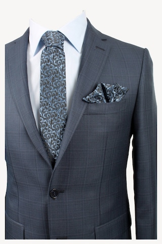 Erkek Lacivert Kareli Slim Fit Ekose Takım Elbise