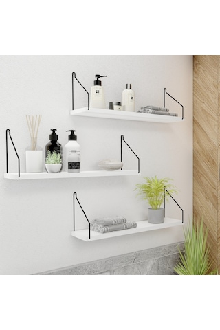 Roomiehome Duvar Rafı Kitaplık Mutfak Banyo Yaşam Alanı 3 Lü Set 15X55 Cm