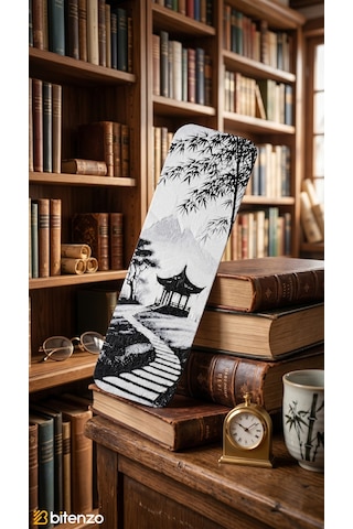 Uzak Doğu Manzaralı Kabartma Dokulu Kitap Ayracı - Oryantal Tasarım Pagoda Kitap Aksesuarı