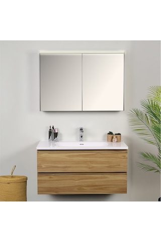 Kobos Lignum 100 Cm Banyo Dolabı Seti Meguro Ahşap