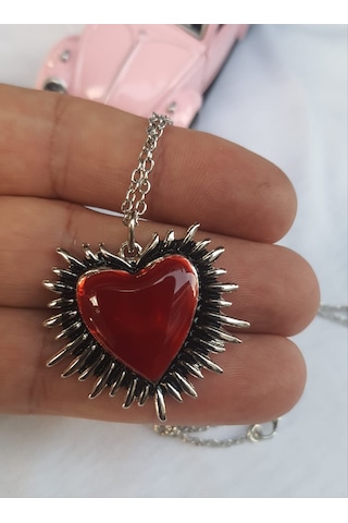 Kırmızı Mineli Thorn Heart Kolye Gümüş