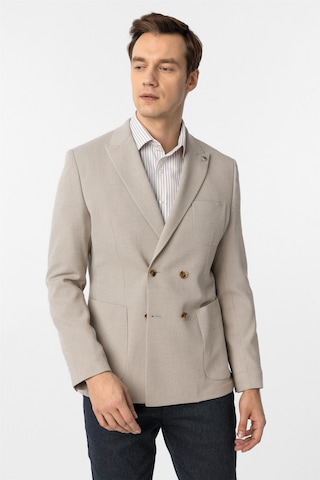 Süvari Bej Slim Fit Baskılı Kruvaze Yaka 6 Drop Ceket
