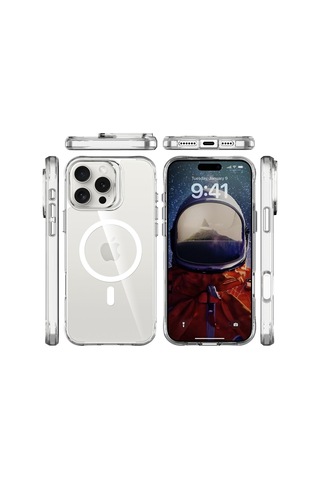 Bix Apple Uyumlu iPhone 16 Pro Magsafe Transparan Şeffaf Kılıf Güçlü Manyetik Üstün Darbe Koruması Şeffaf
