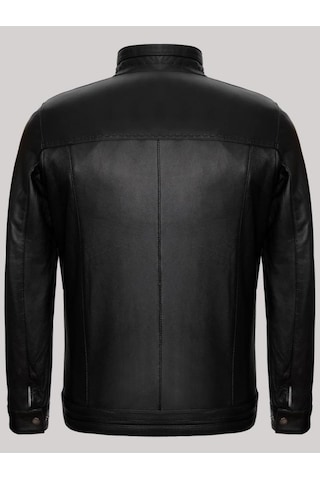 Hakiki Kuzu Derisi Siyah Erkek Deri Mont Düz Slim Fit Hakim Yaka Deri Ceket Siyah