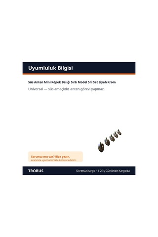 Trobus Süs Anten Mini Köpek Balığı Sırtı Model 5'li Set Siyah Krom