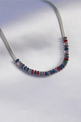 316l Çelik Gümüş Renk İtalyan Zincir Model Renkli Zirkon Taşlı Kadın Kolye Çok Renkli