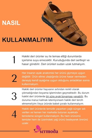 Sermoda %100 Hakiki Deri Burnu Kapalı Erkek Sandalet Taba