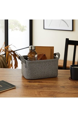 Ocean Home Textile Antrasit Renk Dokulu Kumaş Sepet 24 X 17 X 12 Cm Aahşap