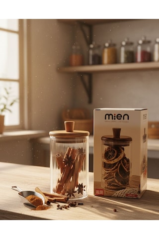 420 Ml Akasya Kapaklı Cam Baharatlık Saklama Kavanozu Mien Tekli Baharatlık Kahverengi - Şeffaf