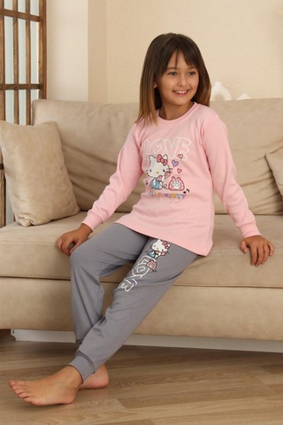 Miniğimin Cicileri Hll Kty Love Baskılı Kız Çocuk Pijama Tak... Pembe
