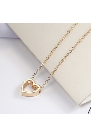 Moda Kolye Kalp Tasarım İçi Boş Basit Kolye Gümüş Çok Renkli